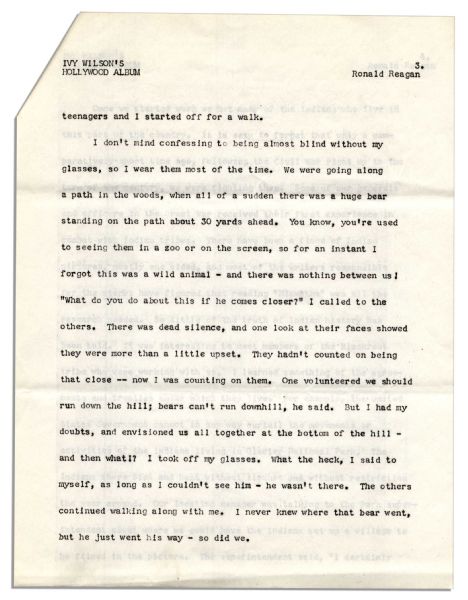 Ronald Reagan Signed Short Story About Filming ''The Cattle Queen of Montana'' -- Also With Reagan's Hand-Notations: ''Made one slight change on Page 7 otherwise I'm very happy''