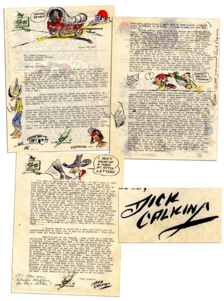 Dick Calkins Letter Signed Featuring Five Color Drawings -- ''...Don't let this Buck Rogers business fool you. About all I get is a lot of publicity, while the syndicate gets the gravy...''