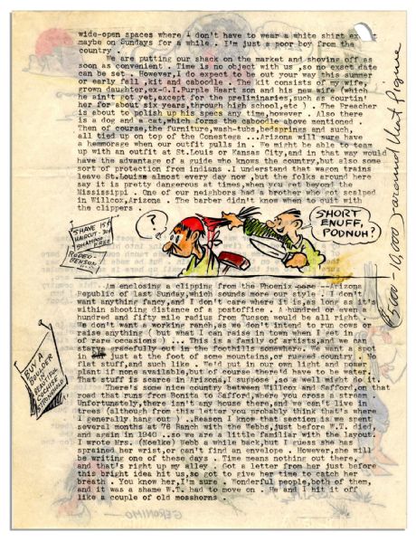 Dick Calkins Letter Signed Featuring Five Color Drawings -- ''...Don't let this Buck Rogers business fool you. About all I get is a lot of publicity, while the syndicate gets the gravy...''