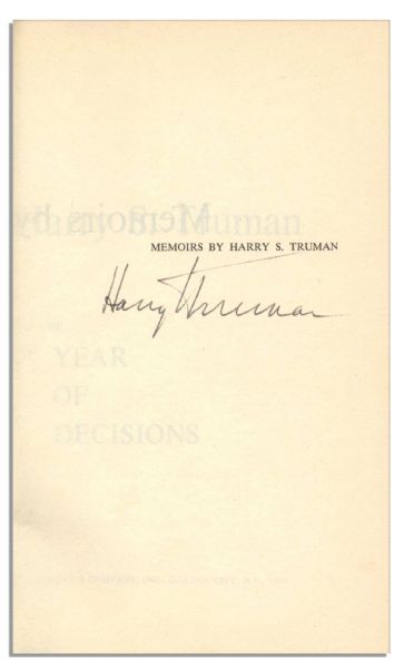 Harry Truman ''Memoirs'' Uninscribed & Signed Within the First Volume