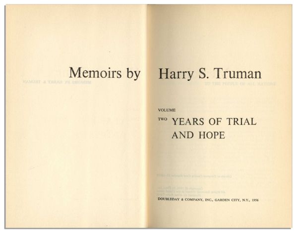 Harry Truman ''Memoirs'' Uninscribed & Signed Within the First Volume