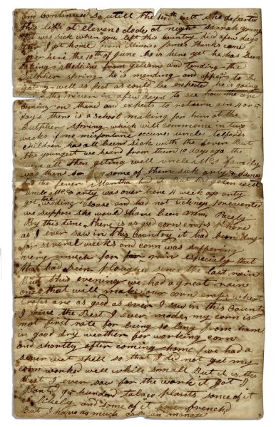 Letter Regarding the Second Cholera Pandemic -- ''...there was the last account 33 death by cholera in Princeton...'' -- 1834