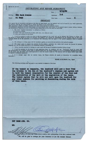 Al Capp Signed Leases for an Apartment on Park Avenue in New York City, Signed Four Times