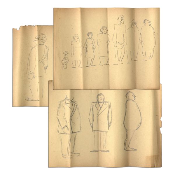 Al Capp Pencil Drawings -- 3 Sheets Containing 11 Sketched Figures