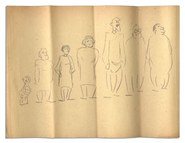 Al Capp Pencil Drawings -- 3 Sheets Containing 11 Sketched Figures