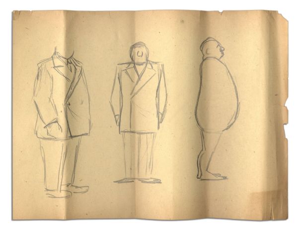 Al Capp Pencil Drawings -- 3 Sheets Containing 11 Sketched Figures