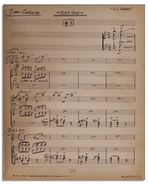 Bound Book of Handwritten Music From the 1956 Production of ''Li'l Abner'' Based on the Famous Comic Strip -- From the Personal Collection of Al Capp