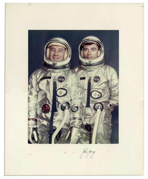 Large John Young Signed Photo -- Depicting Young & Gus Grissom in Their Spacesuits -- With an LOA From The Gus Grissom Estate