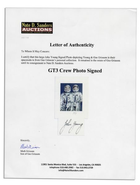 Large John Young Signed Photo -- Depicting Young & Gus Grissom in Their Spacesuits -- With an LOA From The Gus Grissom Estate