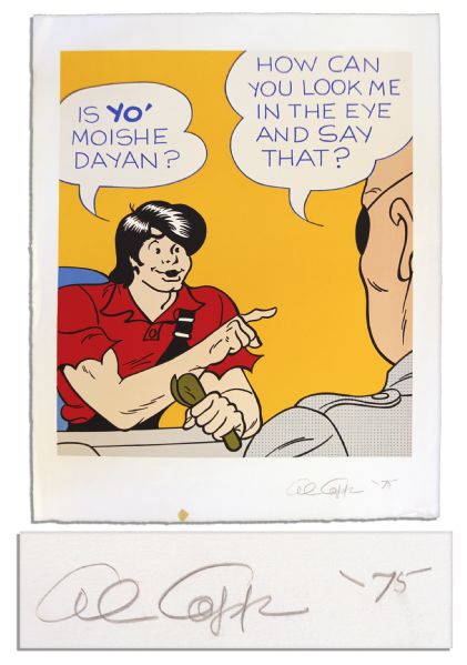Li'l Abner Poster Featuring Li'l Abner & ''Moishe Dayan'' -- Signed ''Al Capp '75'' in Pencil & Marked ''EA 3/20'' -- Measures 23.75'' x 29.5'' -- Tape To Border, Near Fine