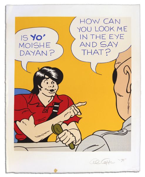 Li'l Abner Poster Featuring Li'l Abner & ''Moishe Dayan'' -- Signed ''Al Capp '75'' in Pencil & Marked ''EA 3/20'' -- Measures 23.75'' x 29.5'' -- Tape To Border, Near Fine