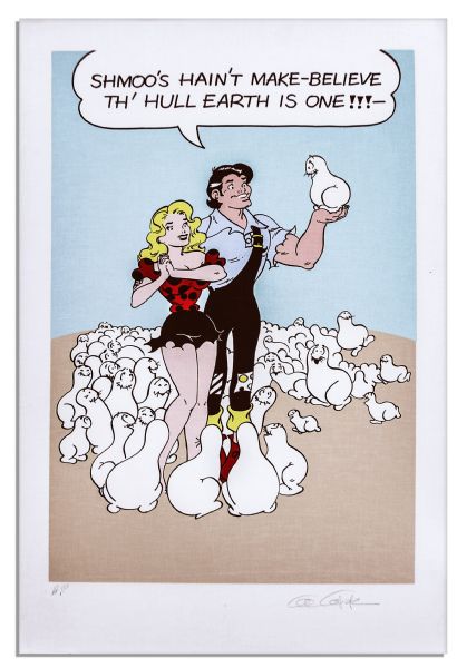 Al Capp ''Li'l Abner'' Large Colorful Poster on Canvas -- Featuring Abner, Daisy Mae & Shmoos -- Signed ''Al Capp'' in Pencil -- 24'' x 36'' -- Near Fine