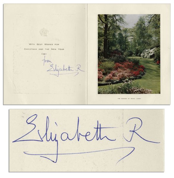 Queen Mother Elizabeth Christmas Card Signed From 1961