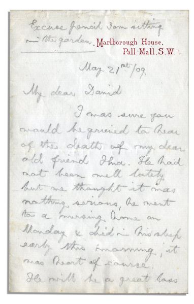 King George V Autograph Letter Signed -- ''...he was the nicest Frenchman I ever knew...''