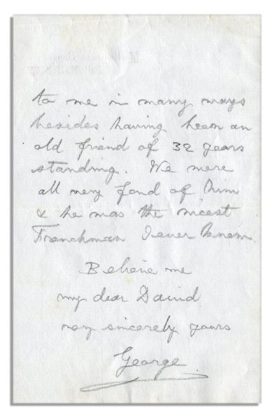 King George V Autograph Letter Signed -- ''...he was the nicest Frenchman I ever knew...''