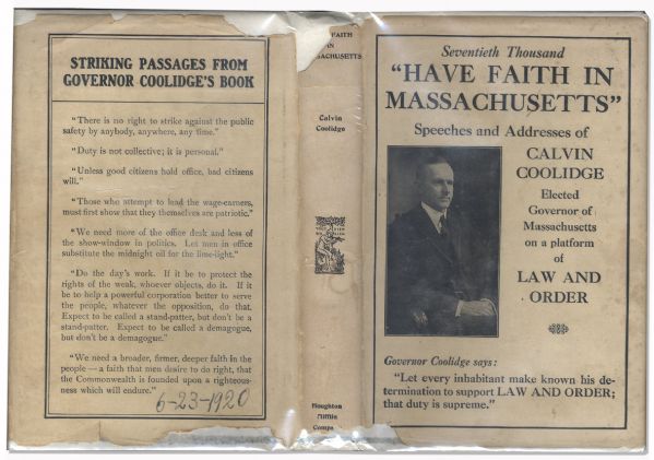 Calvin Coolidge Signed ''Have Faith in Massachusetts'' -- Signed as Governor of Massachusetts