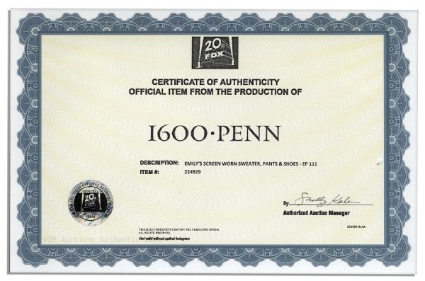 Jenna Elfman Screen-Worn Cashmere Sweater, Pants & Shoes From ''1600 Penn'' -- With Wardrobe Tag & 20th Century Fox COA