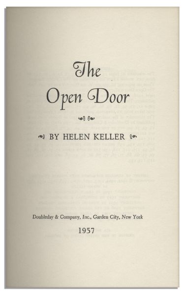 Helen Keller's Book of Poetry ''The Open Door'' Signed