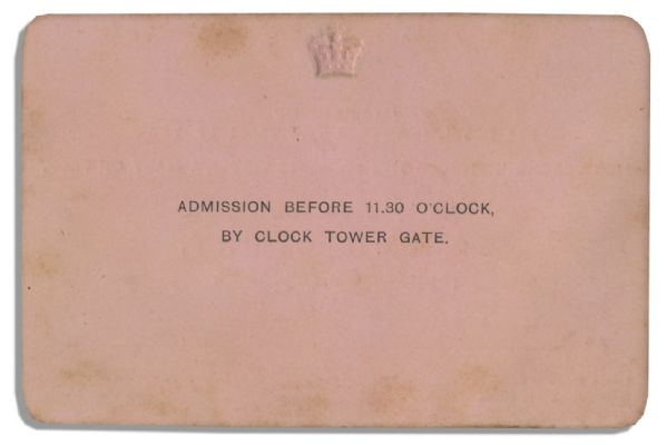 Rare Admission Ticket to the Royal Wedding of King George V & Queen Mary of Teck, as Young Duke & Duchess of York