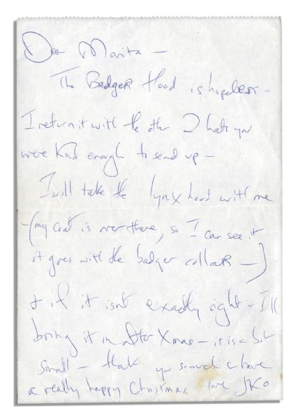 Jackie Kennedy Onassis Collection of Three Handwritten Notes to Her Bergdorf Personal Shopper