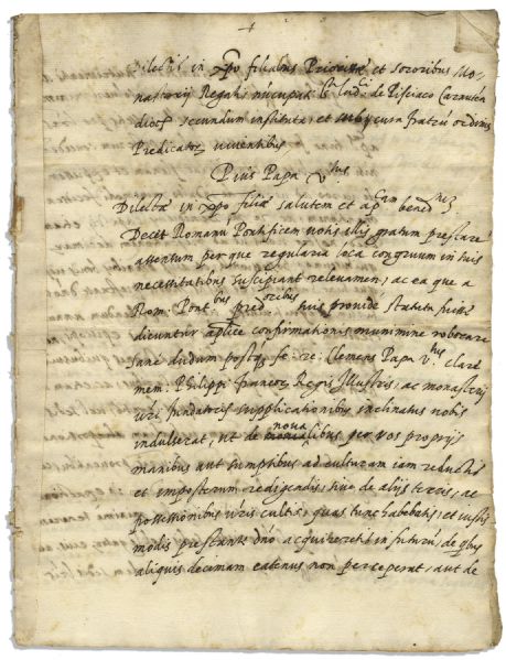 Papal Brief Manuscript From Pope Pius V -- Circa 1572