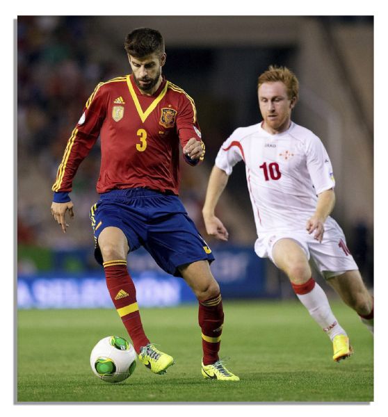 Gerard Pique Match-Worn Football Shoes Signed -- From the Match-up Dubbed ''El Clasico'' Between Barcelona & Real Madrid