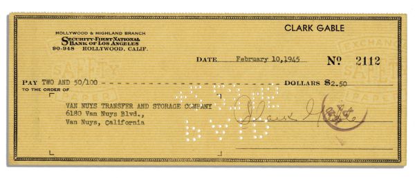 Clark Gable Check Signed