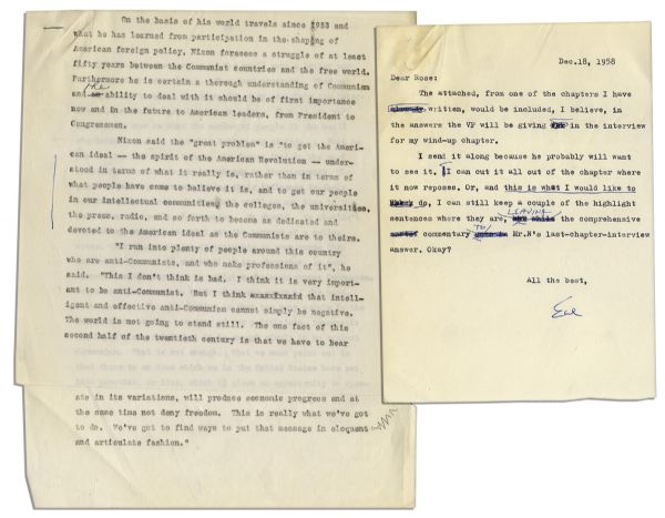 Richard Nixon Archive of Typed Letters Signed By His Biographer, Earl Mazo -- In Preparation for His 1959 Book, ''Richard Nixon: A Political and Personal Portrait''