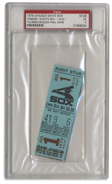 Ticket Stub From Thurman Munson's Final Game Before His Tragic Death -- PSA Encapsulated & Graded Excellent