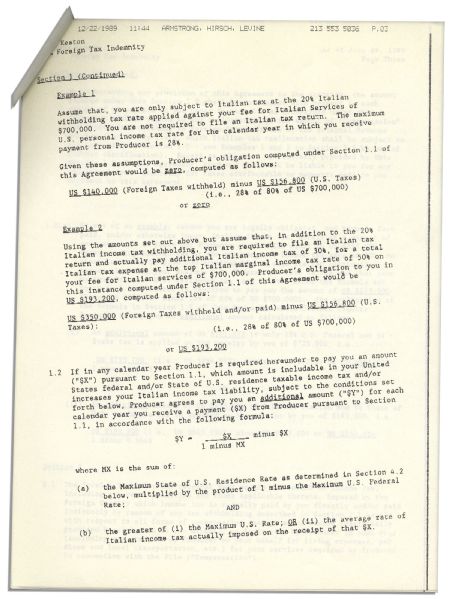 Diane Keaton ''Godfather'' Document Signed -- Pertaining to Her Work in ''The Godfather Part III'' in Italy