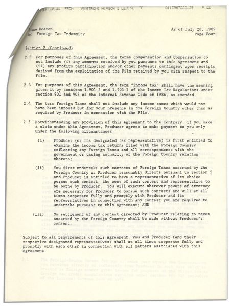 Diane Keaton ''Godfather'' Document Signed -- Pertaining to Her Work in ''The Godfather Part III'' in Italy