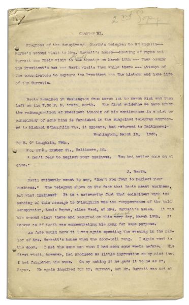 Drafted Chapter of ''A True History of the Assassination of Abraham Lincoln and of the Conspiracy of 1865'' -- By Louis Weichmann, Prosecution Witness at the Lincoln Assassination Trial