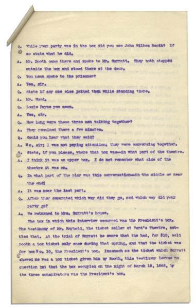 Drafted Chapter of ''A True History of the Assassination of Abraham Lincoln and of the Conspiracy of 1865'' -- By Louis Weichmann, Prosecution Witness at the Lincoln Assassination Trial