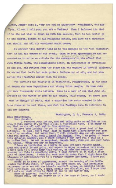 Drafted Chapter of ''A True History of the Assassination of Abraham Lincoln and of the Conspiracy of 1865'' -- By Louis Weichmann, Prosecution Witness at the Lincoln Assassination Trial
