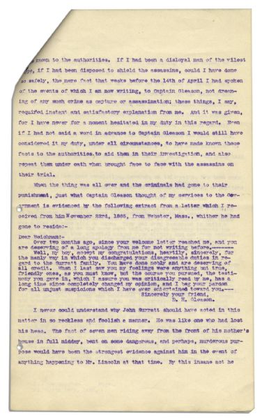 Drafted Chapter of ''A True History of the Assassination of Abraham Lincoln and of the Conspiracy of 1865'' -- By Louis Weichmann, Prosecution Witness at the Lincoln Assassination Trial