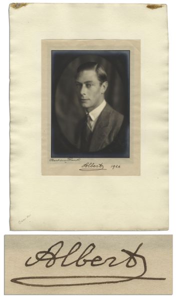 Photo Display Signed by King George VI as Prince Albert, Duke of York -- Also Signed by Portrait Photographer Bertram Park -- Dated 1926 -- With PSA/DNA