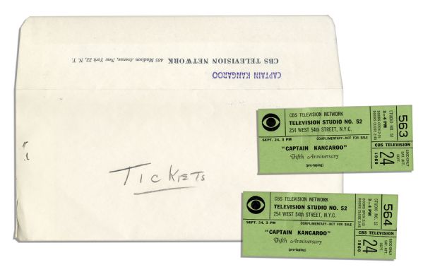 Pair of Tickets to the 5th Anniversary Taping of Captain Kangaroo -- Personally Owned by Bob Keeshan