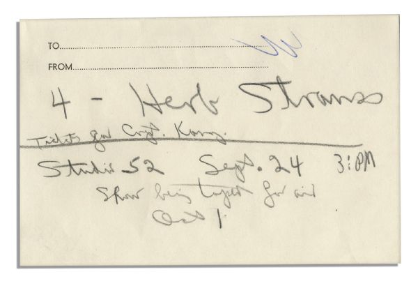 Pair of Tickets to the 5th Anniversary Taping of Captain Kangaroo -- Personally Owned by Bob Keeshan