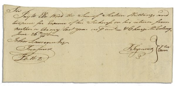 Benedict Arnold 1776 Document Pertaining to One of His Soldiers in the Continental Army