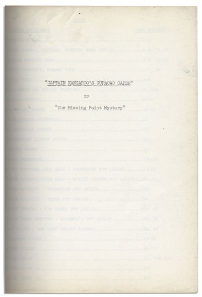 Script for Captain Kangaroo's Classic Episode ''Curacao Caper'' or ''The Missing Paint Mystery'' -- With Handwritten Notes & Drawings -- From The Personal Collection of Bob Keeshan