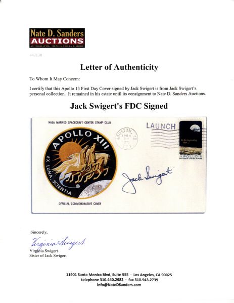 Jack Swigert's Personally Owned Apollo 13 First Day Cover Signed