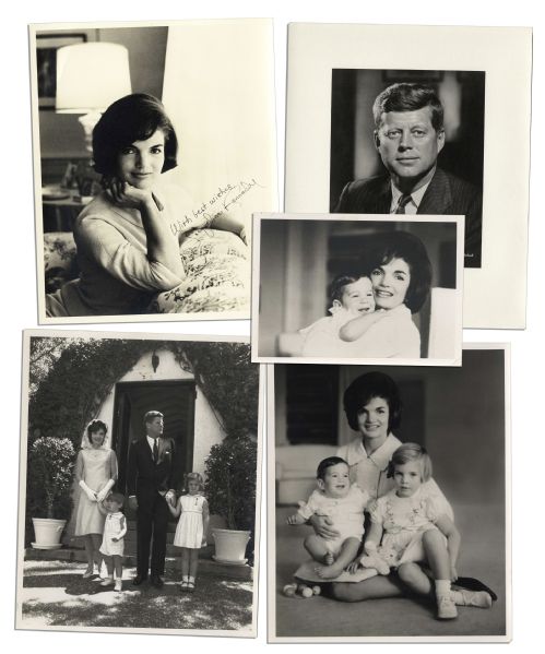 Lot of 5 Photographs of JFK and Jackie Kennedy -- Includes Solo Portraits Along With Photographs of the Kennedy Children