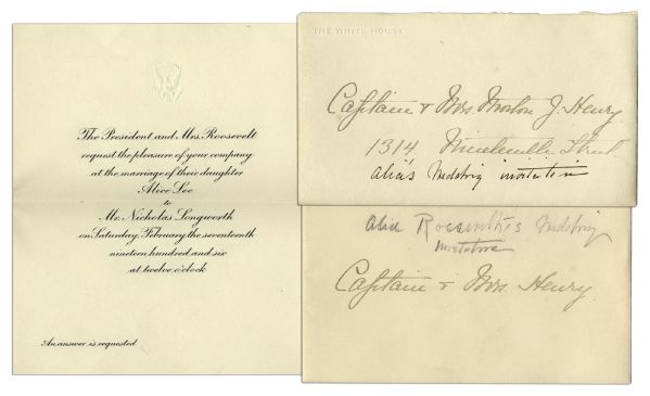 Theodore Roosevelt White House Invitation From 1906 -- Roosevelt's Daughter's Wedding