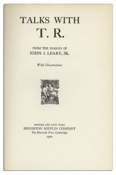 First Lady Edith Roosevelt Signed Book, ''Talks With T.R.''