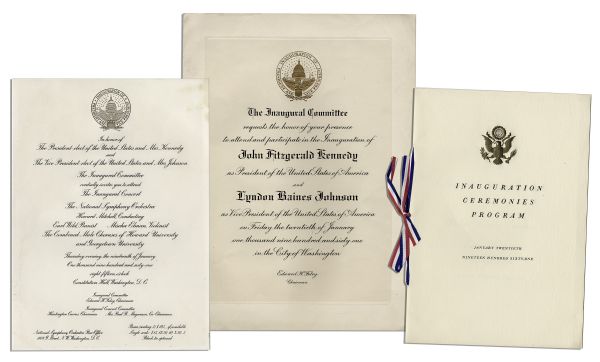 John F. Kennedy Inauguration Lot -- Invitation & Program for the Inauguration Itself, Plus an Invitation to the Inaugural Concert