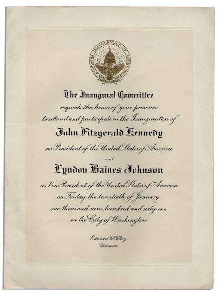 John F. Kennedy Inauguration Lot -- Invitation & Program for the Inauguration Itself, Plus an Invitation to the Inaugural Concert