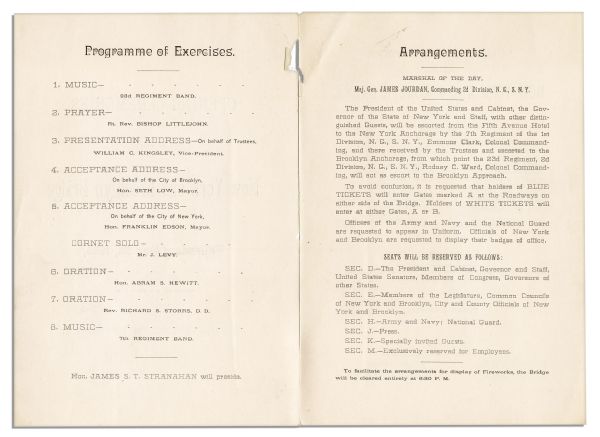 Program From the Opening Ceremonies of the Brooklyn Bridge