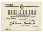 Mary Astors Screen Actors Guild Union Card, Given to Her Upon Her Retirement in 1965 