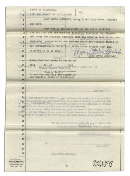 Mary Astor Divorce Papers Signed, Citing ''Extreme Cruelty'' -- ''...because of his idleness, profligacy and dissipation...''