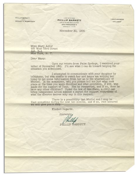 Mary Astor Divorce Papers Signed, Citing ''Extreme Cruelty'' -- ''...because of his idleness, profligacy and dissipation...''